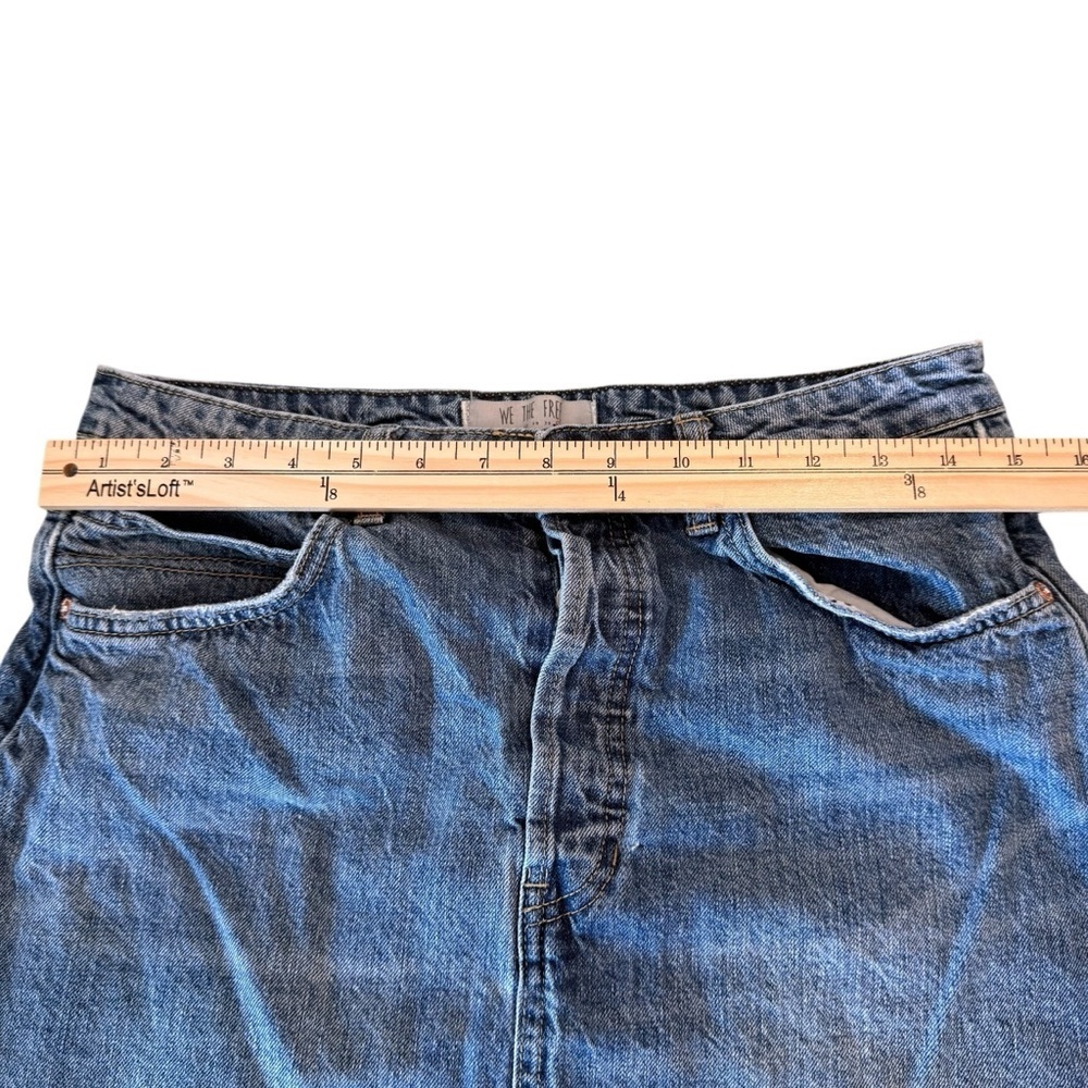 We the Free Women's 30 Button Fly Frayed Hem 100% Cotton Denim Skirt Back Buckle - Picture 4 of 9